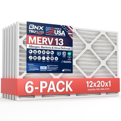 BNX TruFilter 12x20x1 Air Filter MERV 13 (6-Pack) - MADE IN USA - Electrostatic Pleated Air Conditioner HVAC AC Furnace Filters for Allergies, Pollen, Mold, Bacteria, Smoke, Allergen, MPR 1900 FPR 10 - Image 1