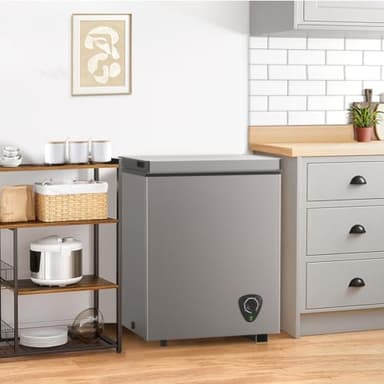 3.5 Cu.Ft Small Chest Freezer, Mini Deep Freezer with Removable Basket, Adjustable Temperature, Free Standing Top Open Door Energy Efficient Compact Freezer for Apartment, Home, Office, Garager，Gray - Image 2