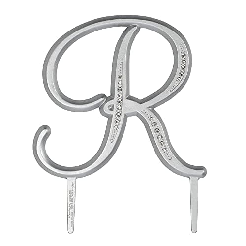 DecoPac Decorations Monogram Diamond Wedding Birthday Anniversary Top Tier Cake Topper, Letter R, 4.5", Silver