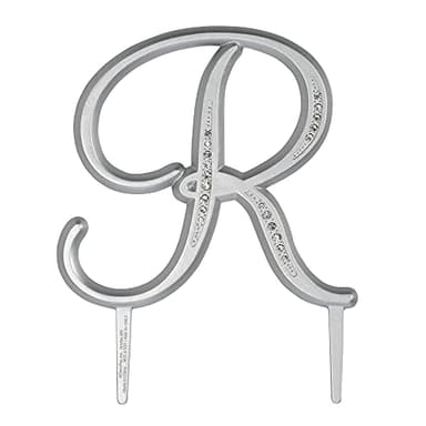 DecoPac Decorations Monogram Diamond Wedding Birthday Anniversary Top Tier Cake Topper, Letter R, 4.5", Silver