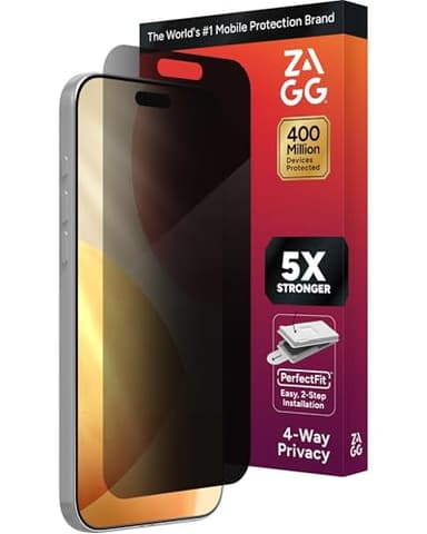ZAGG Privacy XTR Screen Protector for iPhone 17 Pro Max - 4-Way Privacy Full-Screen Filter, 5X Stronger, Fingerprint-Resistant Tempered Glass, Smooth Feel, Easy Two-Step Installation - Image 1