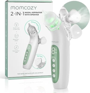 Momcozy BreezyClear™ 2-in-1 Electric Nasal Aspirator for Baby with Spray, 65kPa Hospital-Grade Suction, 4 Adjustable Levels, Quiet & Portable Nose Cleaner with Soothing Light & Music - Image 1