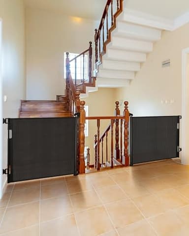 2 Pack Retractable Baby Gate,Mesh Baby Gate or Mesh Dog Gate,33" Tall,Extends up to 55" Wide,Child Safety Gate for Doorways, Stairs, Hallways, Indoor/Outdoor（Black,33"x55" - Image 2
