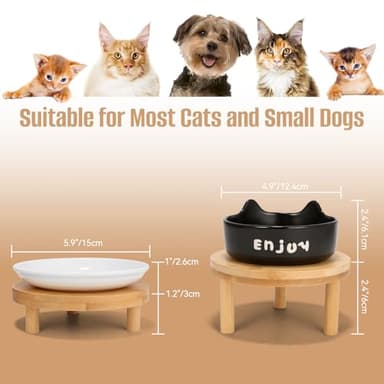 3PCS Elevated Cat Bowls,Wide Raised Ceramic Pet Dishes with Bamboo Stand, Whisker Friendly Pet Water or Food Plates Feeding Station for Indoor Small Dogs, Kitten (Black(3PCS)) - Image 3