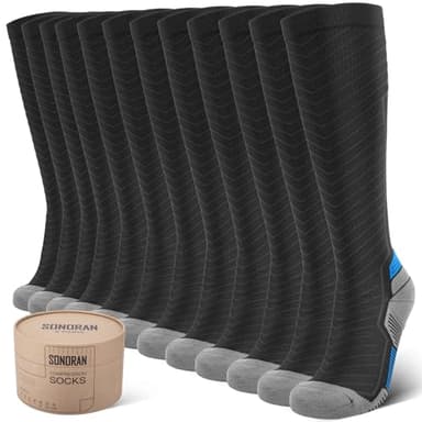 SONORAN 6 Pairs Compression Socks for Men & Women 20-30 mmHg Graduated Compression Socks Knee High Best Support for Running, Travel, Athletic XXL（Black Blue） - Image 1