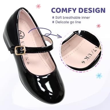 Girls Mary Jane Dress Shoes - Low Heel Princess Hook and Loop Dance Flats for Party, Wedding - Black Toddler Size 10 - Image 3