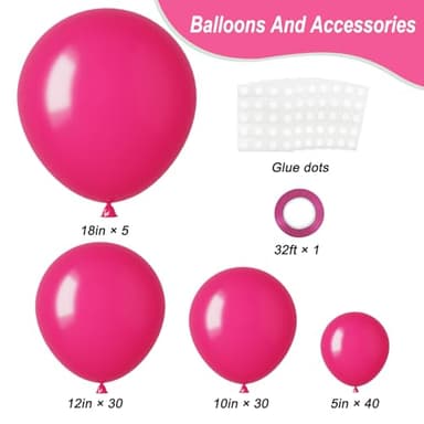 RUBFAC Hot Pink Balloons Different Sizes 105pcs 5/10/12/18 Inch for Garland Arch, Latex Party Balloons for Wedding Birthday Baby Shower Anniversary Valentine's Day Princess Theme Party Decoration - Image 2