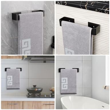 NearMoon Self Adhesive Hand Towel Holder/Towel Ring, Stainless Steel Hand Towel Bar Rustproof Stick on Wall-Towel Rack for Bathroom/Kitchen, Square Sticky and Wall Mounted (9 Inch, Matte Black) - Image 8