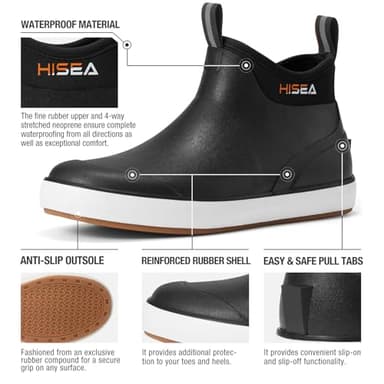 HISEA Men's Deck Boots, Wide Toe Mens Neoprene Rubber Rain Boots Waterproof Fishing Footwear - Image 2