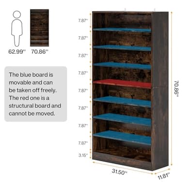Tribesigns Tall Shoe Cabinet, 9 Tiers 40-45 Pairs Heavy Duty Wood Freestanding Shoe Storage Cabinet, 70.8'' Tall Shoe Cabinet with Open Storage for Entryway (Rustic Brown) - Image 2