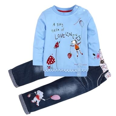 LUKYCILD Toddler Girl Clothes Baby Girl Long Sleeve Top + Jeans Pants with Pockets 2 Piece Outfit Cartoon Clothing Set - Image 5