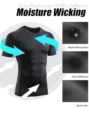 TELALEO 6 Pack Men's Compression Shirt Short Sleeve Athletic Baselayer Sports T Shirts Workout Tops for Men Black White M - Image 4