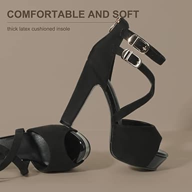 IDIFU Women's IN5 Charcy Crisscross Strappy Platform High Chunky Heels Peep Toe Pump Party Heeled Sandals(7.5 M US, Black Suede) - Image 6