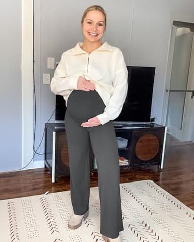 G4Free Maternity Lounge Pants Over The Belly High Waist Wide Leg Pregnancy Yoga Pants for Workout Active Wear (Dark Gray,M,30") - Image 3
