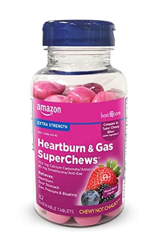 Amazon Basic Care Heartburn & Gas SuperChews Chewable Tablets, Mixed Berry, 82 Count (Previously SoundHealth) - Image 1
