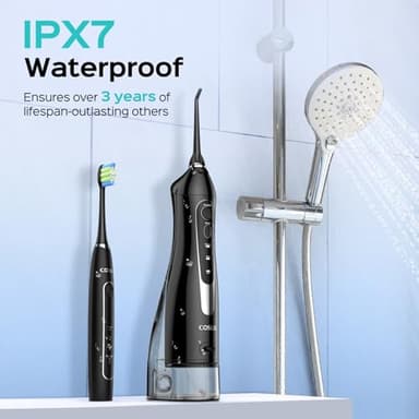COSLUS Portable Water Flosser with Electric Toothbrush Combo: 2-in-1 Oral Clean Kit for Teeth, Braces, Gums Care - Brushing & Flossing for Adults, Family, Travel Use, BPA-Free, Black, C20 & C41 - Image 6