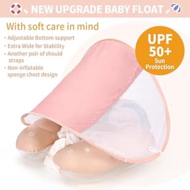 Free Swimming Baby Infant Pool Float with Sun Canopy Inflatable Baby Swimming Floatie with Sponge Safety Bottom Support Water Toys Swimming Trainer (Pink, Large) - Image 5