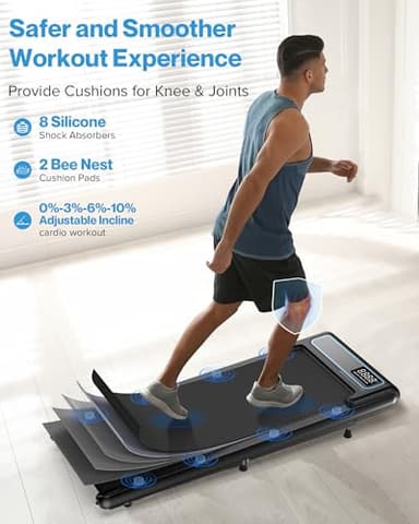 10% Incline Under Desk Walking Pad, 2.5HP Low Noise Treadmill for Home Office Apartment, 3 in 1 Lightweight Running Machine for Small Space, Works with Apps & Mute Remote Control, No Installation - Image 7