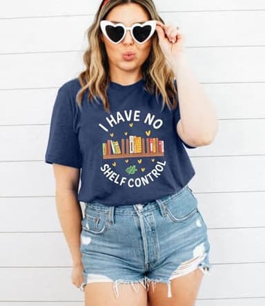 Reading Shirts Women I Have No Shelf Control Book Lovers T-Shirt Teacher Readers Bookworm Tee Top Dark Blue XL - Image 3