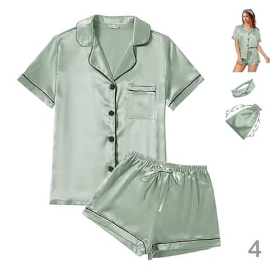 4Pcs Womens Satin Silky Pajama Sets Short Sleeve Shirt XS-4XL Floral Pajamas Set Soft PJ Loungewear Sleepwear - Image 5