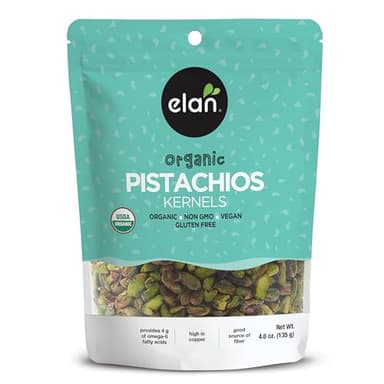 Elan Organic Raw Pistachios, 4.8 oz, Unsalted Kernels, No Shell,Pistachio Nuts, Non-GMO, Vegan, Gluten-Free, Kosher, Healthy Snacks - Image 1