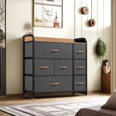 YITAHOME Dresser with 7 Drawers Storage Tower, Organizer Unit for Bedroom, Living Room, Hallway, Closets & Sturdy Steel Frame, Wooden Top & Easy Pull Fabric Bins, Grey - Image 4