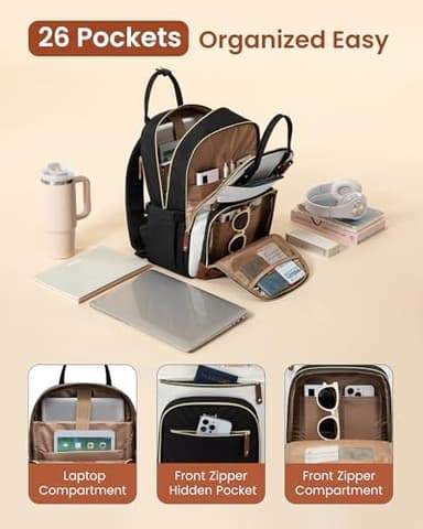 LOVEVOOK Laptop Backpack for Women with Giant Tumbler Holder Pocket,15.6 inch School College Book Bag Nurse Teacher Backpack,Waterproof Work Travel Backpack Purse Laptop Computer Bag,Beige-Black-Brown - Image 5