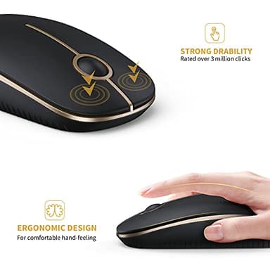 Vssoplor Wireless Mouse, 2.4G Slim Portable Computer Laptop Mouse with Nano Receiver Quiet Silent Optical Mice for Notebook, PC, Laptop, Computer-Black and Gold - Image 6