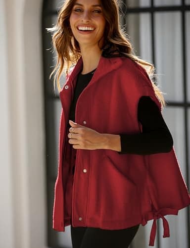 OPCAKM Women's Fuzzy Fleece Vest Oversized Sleeveless Sherpa Jacket Warm Button Down Gilet Outerwear with Pockets(Red-XS) - Image 5