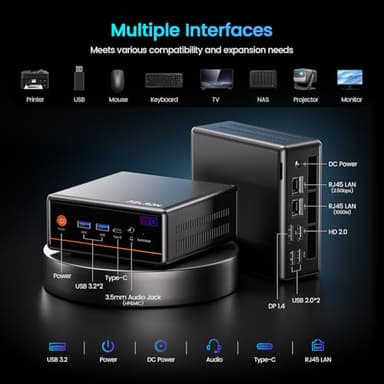 PELADN WO4 Mini Gaming PC - AMD Ryzen 5 5600H(Upgraded 5700U) Mini Computers 16GB Dual Channel RAM 512GB PCIe3.0 SSD, Mini Desktop Computer with Dual NIC LAN 2.5Gbe, WiFi6, BT5.2, Type-C - Image 9