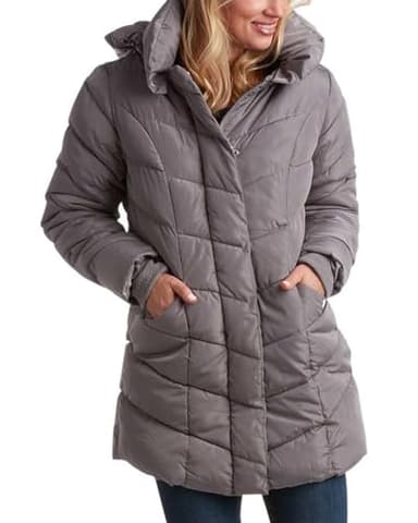 Steve Madden Women's Long Chervron Quilted Outerwear Jacket, Titanium, Medium - Image 1
