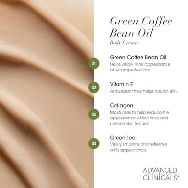 Advanced Clinicals Green Coffee Bean Thermo - Firming Body Lotion | Caffeine Infused Collagen Cream Moisturizer & Body Cream For Women, Stomach, Legs, & To Improve Look Of Textured Crepey Skin, 16 Oz - Image 4