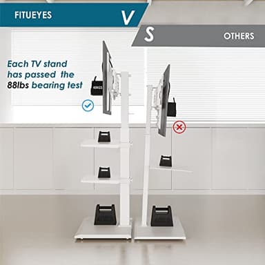 FITUEYES Iron Base Universal Floor TV Stand with Swivel Tilt, TV Mount Stand for 32-75 Inch Screens, Corner TV Stand with Height Adjustable Entertainment Shelves (White) - Image 7