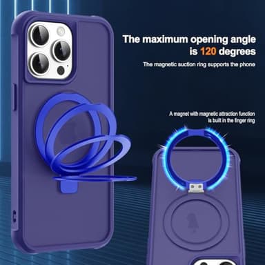 SKYLMW Compatible with iPhone 12 Pro Max Case & iPhone 13 Pro Max Case with Invisible Magnetic O-Ring Stand Translucent Phone Cases 6.7" [Compatible with Mag-Safe][Great Grip Feeling], Navy - Image 9