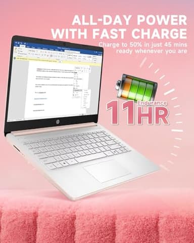 HP 14 Inch Student Business Laptop - Intel N150 | Elegant Pale Rose Gold | Lightweight, AI Copilot Key | 16GB RAM | 384GB Storage(128GB UFS+256GB MSD) | 1 Year Office 365 | Win 11 Pro,w/Accessory - Image 6