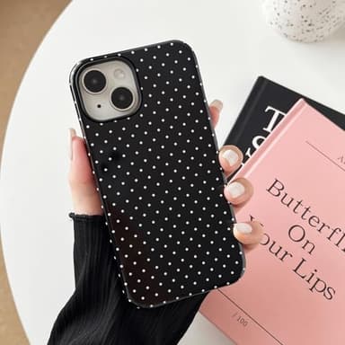 Sayoaho Compatible with iPhone 15 Case, Fashion Cute Polka Dot Pattern Aesthetic Design for Women, Soft TPU and Hard Back Shockproof Phone Case for iPhone 15 6.1 inch, Black - Image 3
