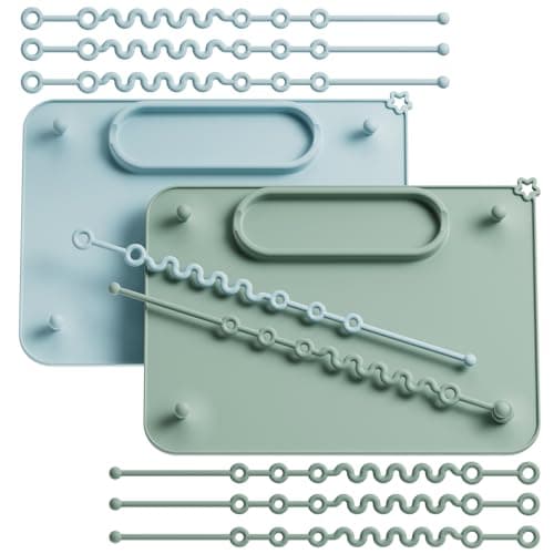 2 Pack Baby Silicone Mat, with Suction Base and 8 Stretchable Straps, Seposeve Baby Placemats, Activity Mat for Infants to Toddlers, Keeps Babies Essentials Off The Floor, Green Blue - Image 1