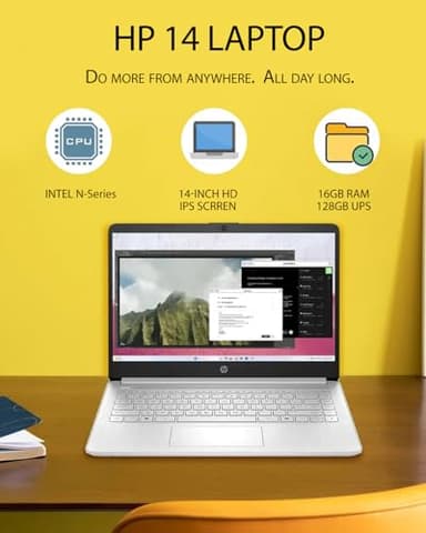 HP Student Business Laptop Computer - w/Microsoft Office Lifetime & External DVD Drive • 16GB RAM • 128GB UFS & 256GB Extend Micro SD • Intel 4-Core Processor • HD Display • Win11 Pro(Silver) - Image 3