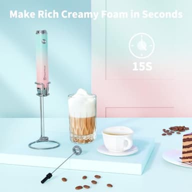 Maestri House Rechargeable Milk Frother with Stand, LunaFro Handheld Electric Foam Maker Waterproof Detachable Stainless Steel Whisk Drink Mixer Foamer for Lattes, Cappuccino - Image 2