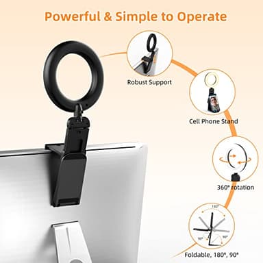 Evershop Ring Light for Laptop Desk Clip On,Small Computer Video Conference Lighting with Stand for Phone/Webcam/Monitor,5" Portable Mini LED Selfie Light Desktop for Zoom Meeting/Video Call/Recording - Image 4