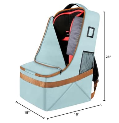 YOREPEK Padded Car Seat Travel Bag for Air Travel, Carseat Cover Backpack with Shoulder Straps, Large Carseat Gate Check Bag, Baby Travel Essential(Light Cyan) - Image 2