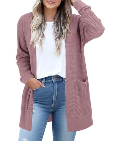 STYLEWORD Women's Casual 2025 Summer Fashion Cardigan Sweater Work Lightweight Open Front Knit Long Cardigans Outfits Spring Clothes with Pockets(Dark Purple-XXL) - Image 1