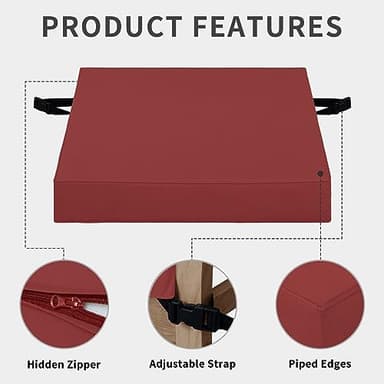 Easy-Going Waterproof Patio Seat Cushion Covers 24x24x4 inch 2 Pack Replacement Non-Slip Outdoor Cushion Slipcover with Zipper and Adjustable Straps for Outdoor Furniture, Covers Only, Red - Image 4