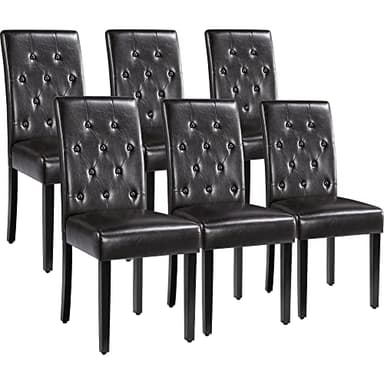 Yaheetech Dining Chairs Set of 6 Modern Style Faux Leather Dining Room Chairs with Solid Wood Legs and Button Tufted Padded for Home Kitchen, Brown - Image 1