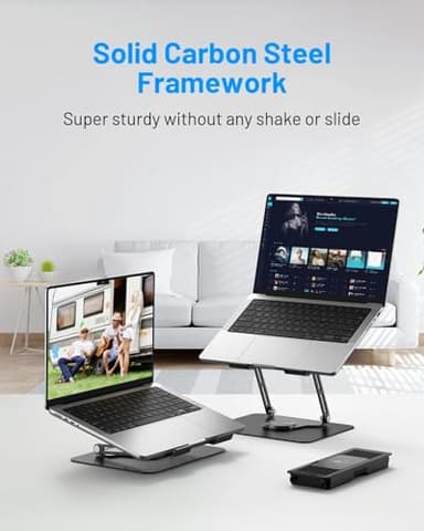 METFUT Laptop Cooling Stand with Detachable Thermoelectric Cooler, Adjustable Height & Angle, 360 Rotation Base, Carbon Steel Framework, Ultra-Quiet & Super Sturdy for up to 15.6” Laptop (Black) - Image 3