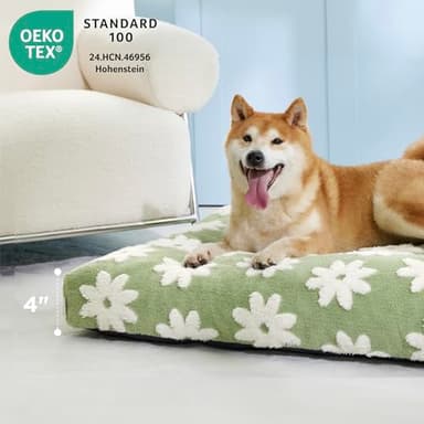 LE SURE Dog Beds Large Sized-Thick Shredded Chopped Foam Pet Bed Indoor with Removable Cover, Cute Modern Fuzzy Plush & Anti Slip Bottom, Green - Image 2