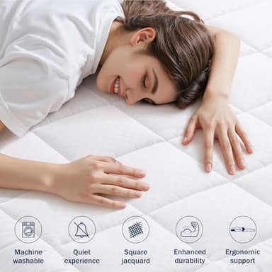 OLANLY Queen Quilted Fitted Mattress Pad – Soft Pillow Top Mattress Topper, Down Alternative Fill, Cooling Comfort Breathable Mattress Cover, Machine Washable Deep Pocket Mattress Protector, White - Image 2