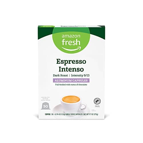 Amazon Fresh Espresso Intenso Dark Roast Aluminum Capsules, Compatible with Nespresso Original Brewers, Intensity 9/13, 50 Count (5 Packs of 10) - Image 1