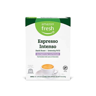 Amazon Fresh Espresso Intenso Dark Roast Aluminum Capsules, Compatible with Nespresso Original Brewers, Intensity 9/13, 50 Count (5 Packs of 10) - Image 1