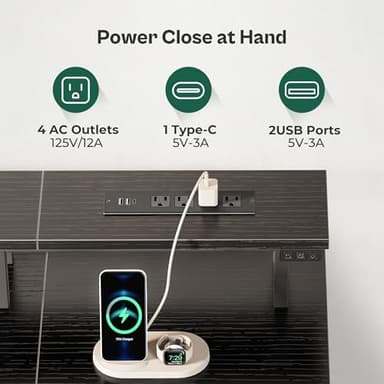 Huuger 47 Inch Computer Desk with Power Outlets and LED Lights, Gaming Desk with 4 Drawers, Office Desk with Monitor Stand, Study Work Home Office, Small Spaces, Black - Image 3